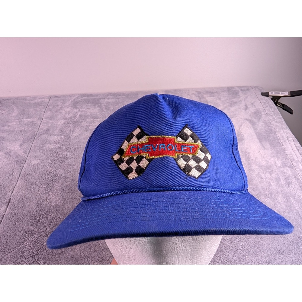 Chevrolet Racing Hat Blue Snapback Checkered Flag Logo Dynamic Designs Cap